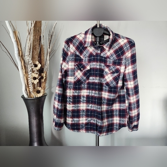 Jach Girlfriend New York,Button Front  Plaid Flannel, Long Sleeve Shirt Jacket.M - Picture 1 of 11